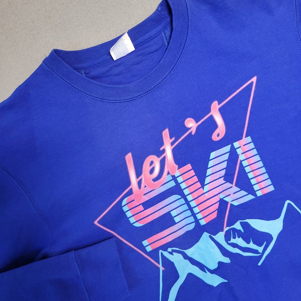 Vintage Port & Company Lets Ski Retro Graphic Sweatshirt Blue Mens Large